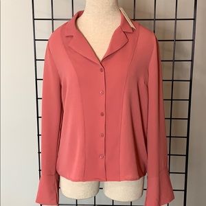 NWT Monteau Button Down Blouse, Salmon L, XL